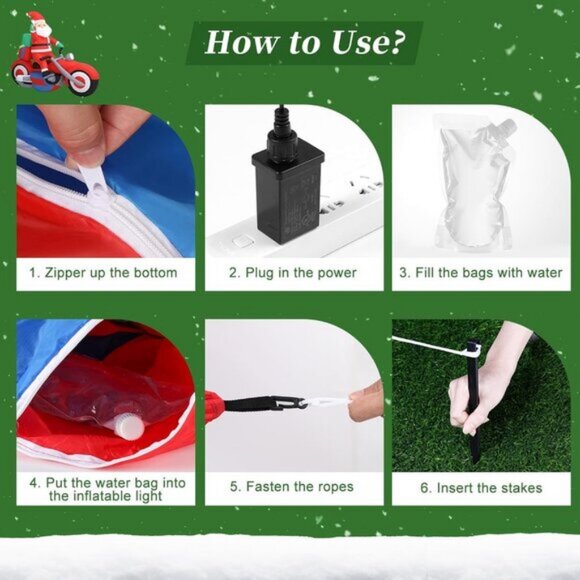 ⚡5.91FT Christmas Inflatable Santa with Motorcycle LED Light Outdoor Decoration - Picture 8 of 9